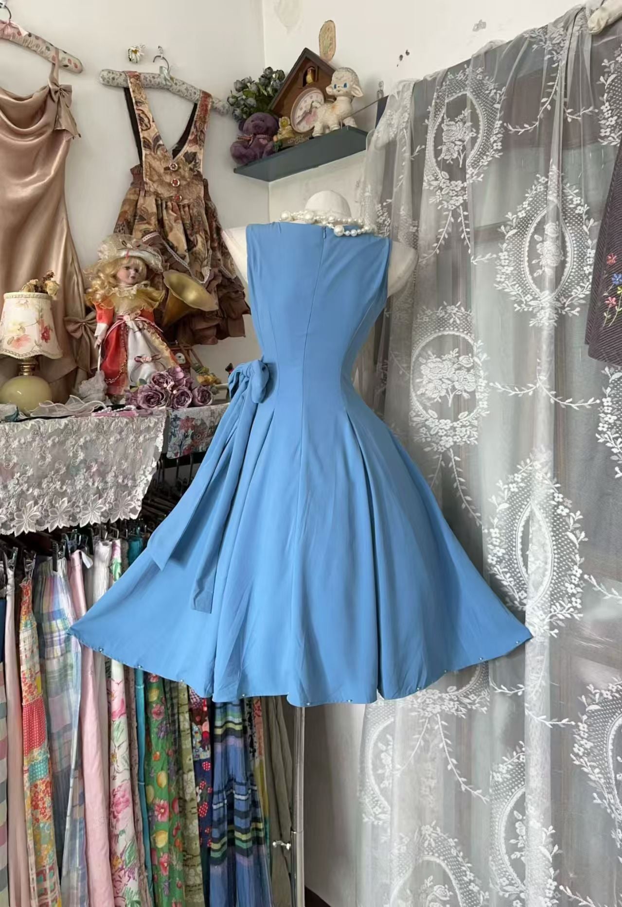 Trägerloses silbernes Vintage-Abendkleid, A-Linie, Geburtstagskleid J9370