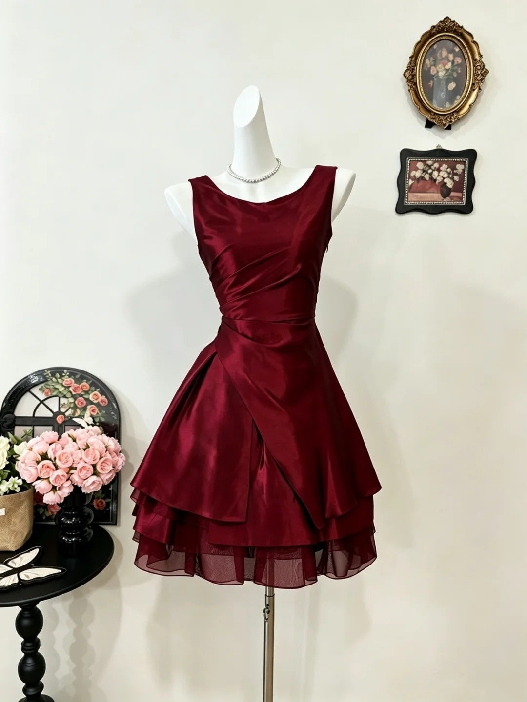 Robe de bal bustier violette en satin avec appliques, robe de soirée formelle J9413