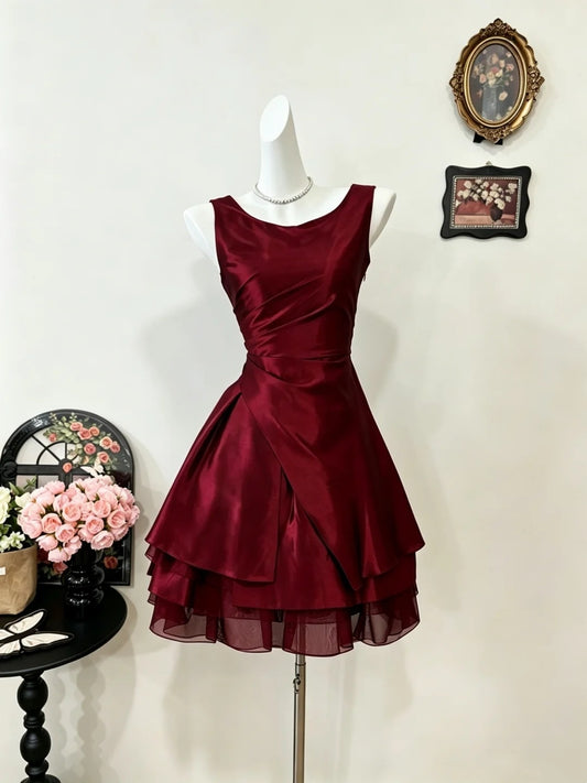 Sleeveless A Line Burgundy Homecoming Dress Short Birthday Dress  J10572
