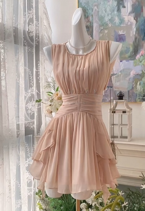 Sleeveless A Line Pink Chiffon Homecoming Dress J10975