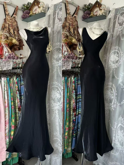 Sleeveless Black Mermaid Prom Dress Retro Evening Gown  J10917