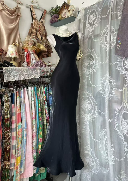 Sleeveless Black Mermaid Prom Dress Retro Evening Gown  J10917