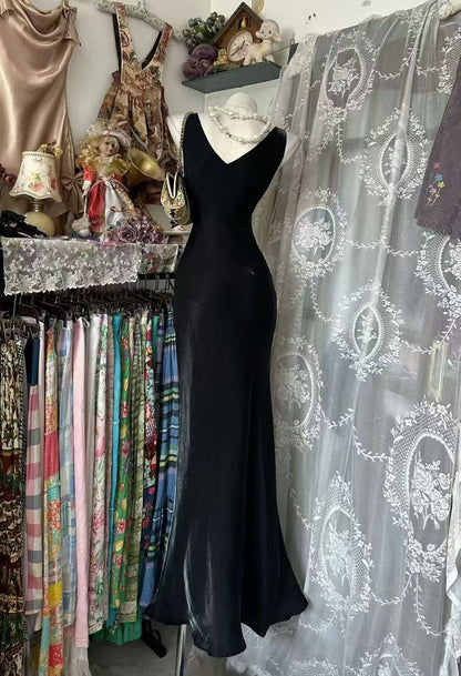 Sleeveless Black Mermaid Prom Dress Retro Evening Gown  J10917