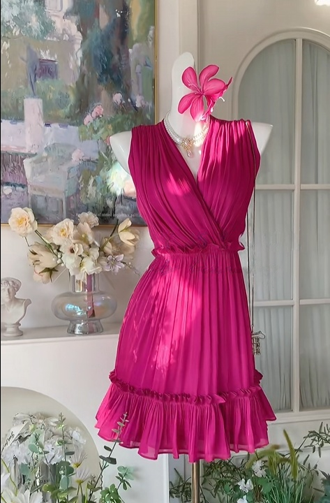 Sleeveless Rose Pink Ruffled Homecoming Dress J10968