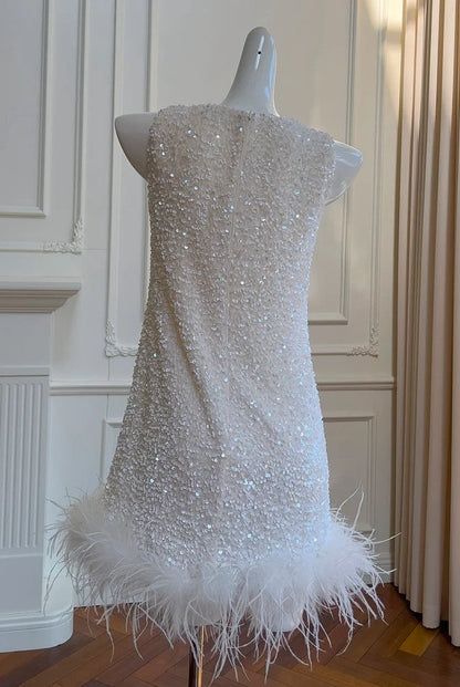Sleeveless Sequins Birthday Outfit Short Homecoming Dress  J11509