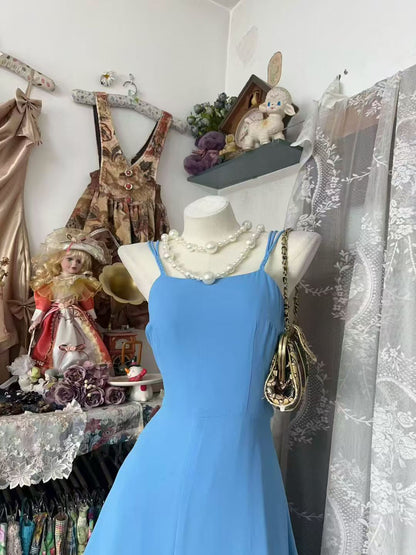 Spaghetti Strap A Line Blue Chiffon Prom Dress  J10517