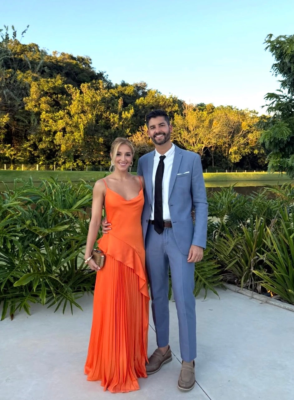 Spaghetti Strap A Line Orange Chiffon Wedding Guest Dress  J10017
