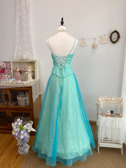 Spaghetti Strap A Line Retro Prom Dress Beaded Evening Dress  J10329