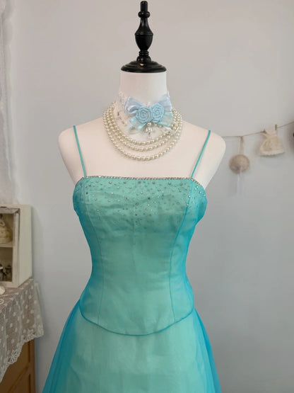 Spaghetti Strap A Line Retro Prom Dress Beaded Evening Dress  J10329