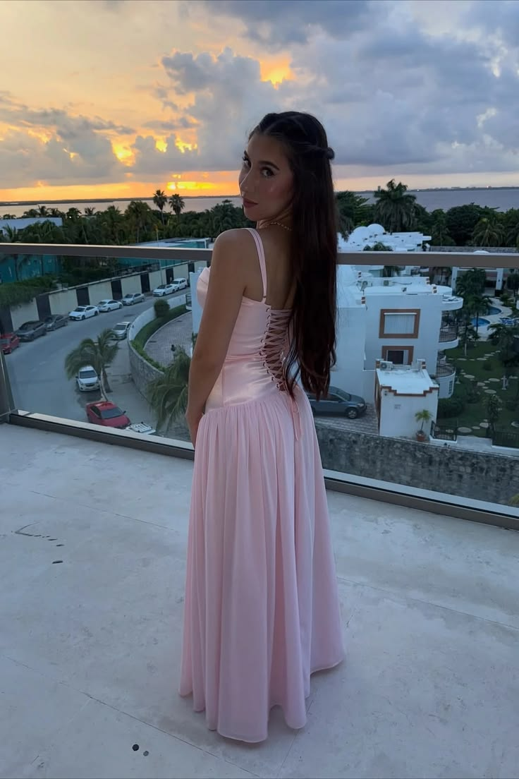 Spaghetti Strap A Line Satin Pink Prom Dress Formal Evening Gown J10206