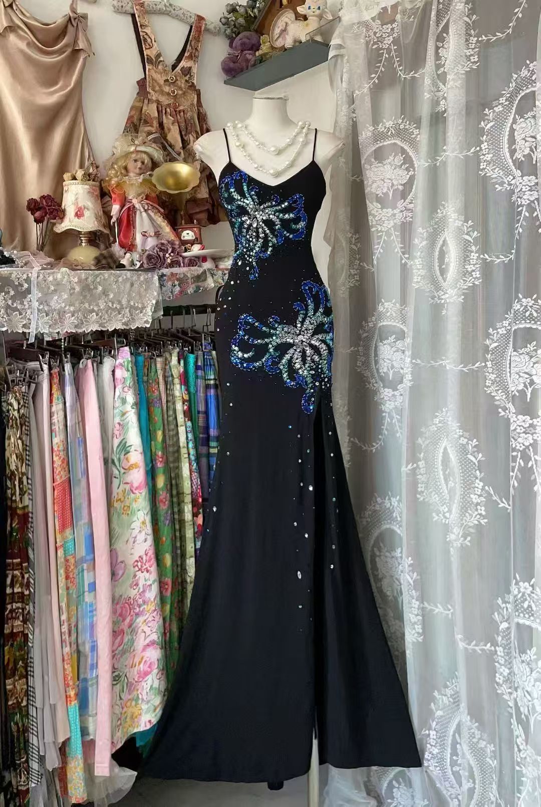 Robe de bal bustier violette en satin avec appliques, robe de soirée formelle J9413
