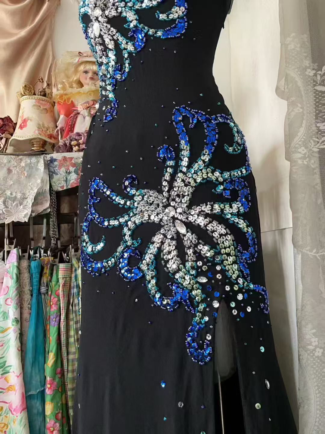 Robe de bal bustier violette en satin avec appliques, robe de soirée formelle J9413