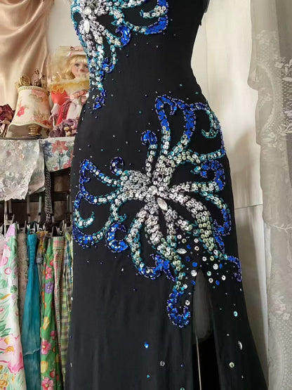 Robe de bal bustier violette en satin avec appliques, robe de soirée formelle J9413