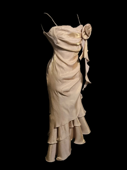 Trägerloses silbernes Vintage-Abendkleid, A-Linie, Geburtstagskleid J9370