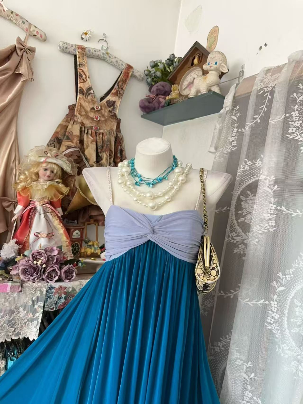 Trägerloses silbernes Vintage-Abendkleid, A-Linie, Geburtstagskleid J9370