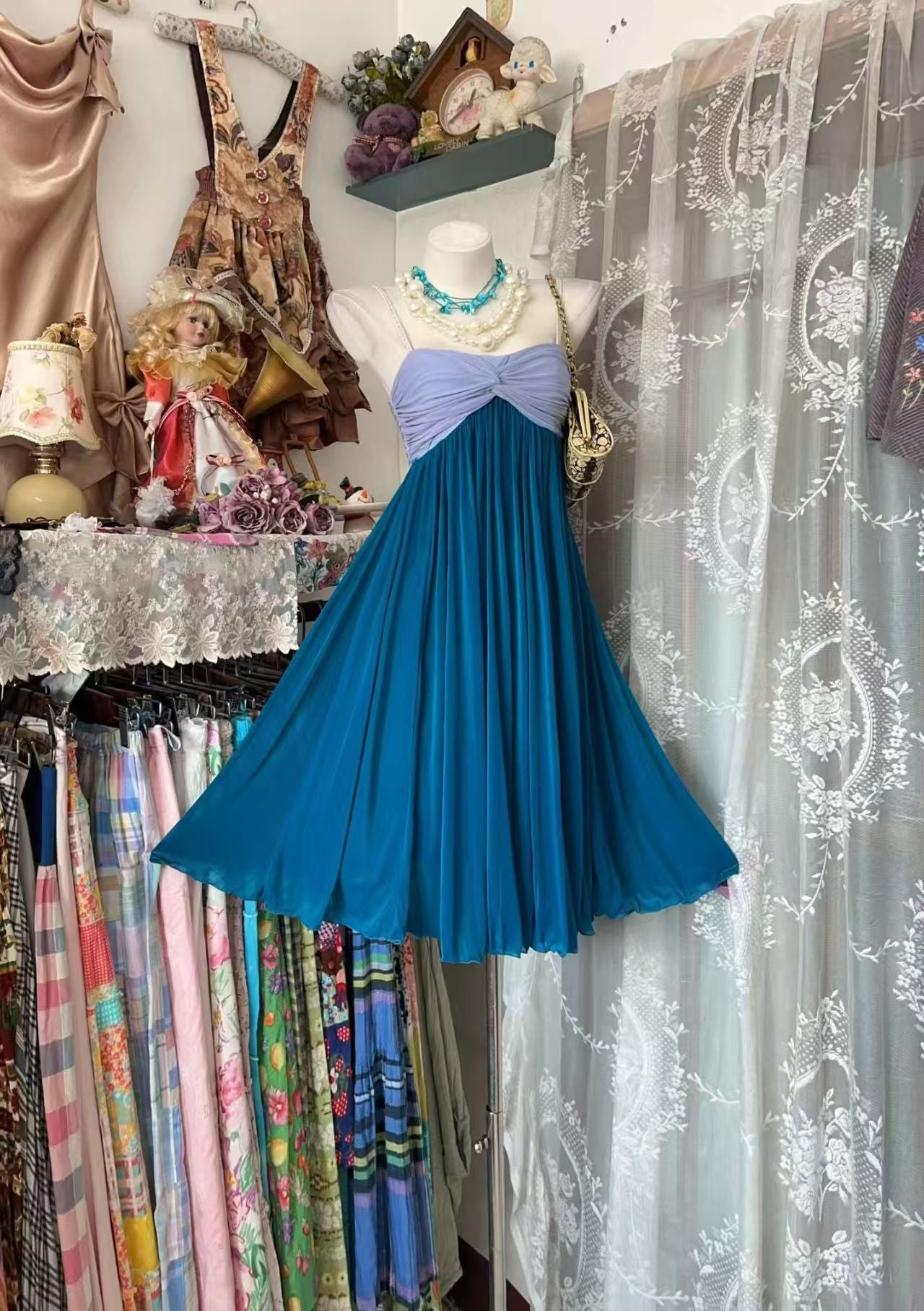 Trägerloses silbernes Vintage-Abendkleid, A-Linie, Geburtstagskleid J9370