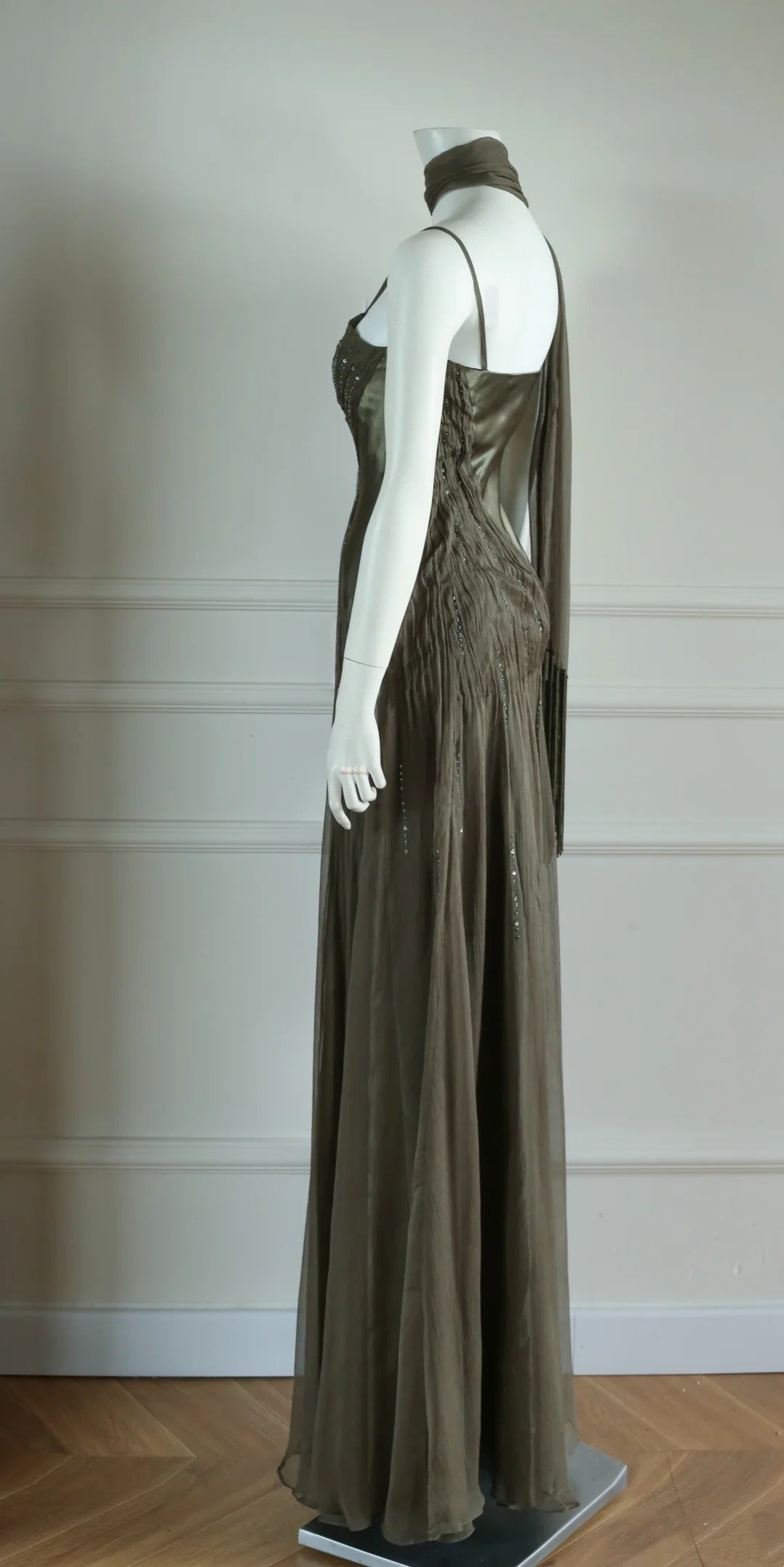 Spaghetti Strap Dark Green Prom Dress Beaded Retro Evening Dress J10404