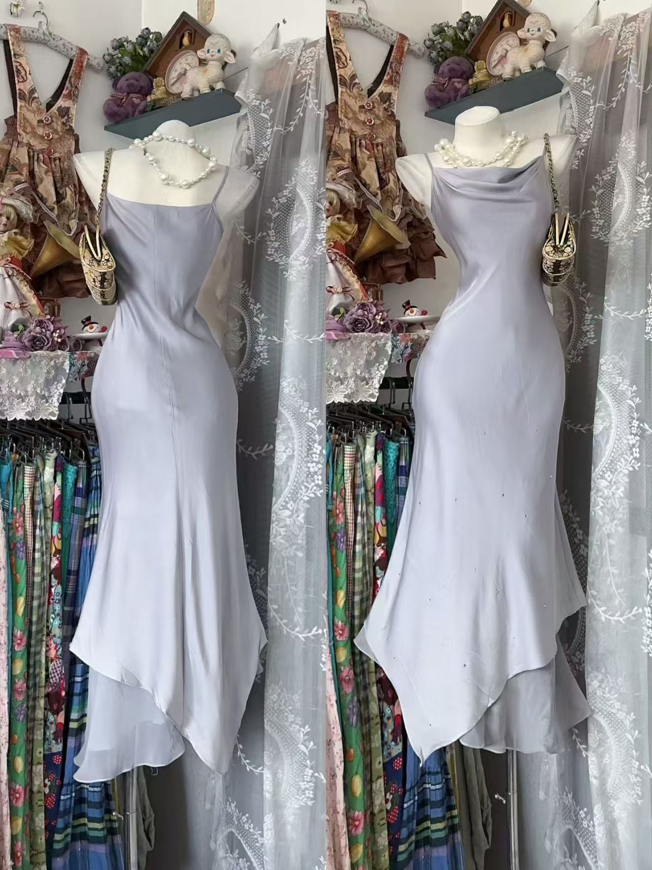 Robe de bal bustier violette en satin avec appliques, robe de soirée formelle J9413