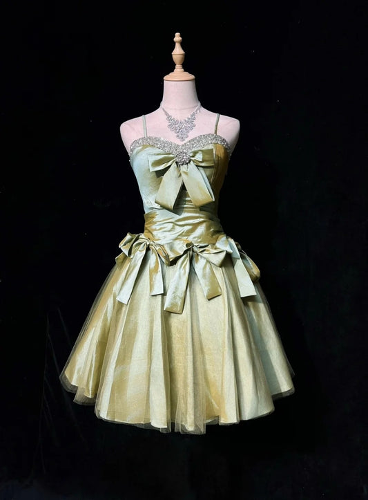 Spaghetti Strap Green Retro Homecoming Dress A Line Short Birthday Dress J10504