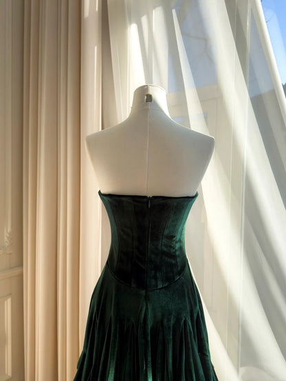 Spaghetti Strap Green Velvet A Line Mini Homecoming Dress  J10284