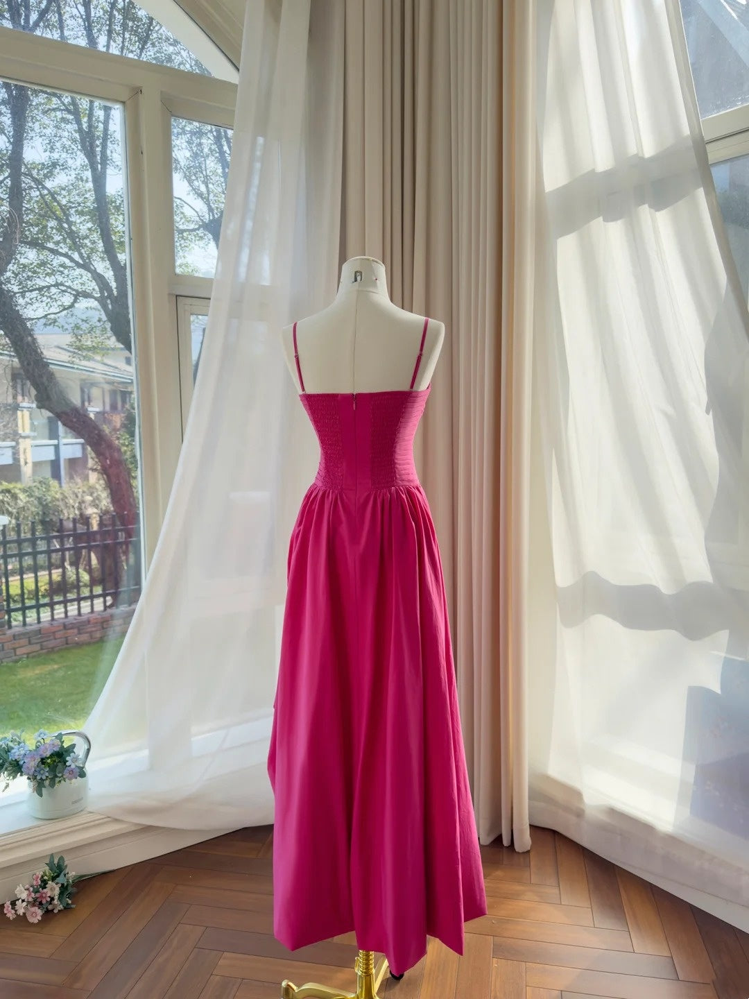 Spaghetti Strap Hot Pink A Line Prom Dress Birthday Dress  J10283