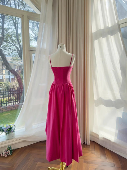 Spaghetti Strap Hot Pink A Line Prom Dress Birthday Dress  J10283