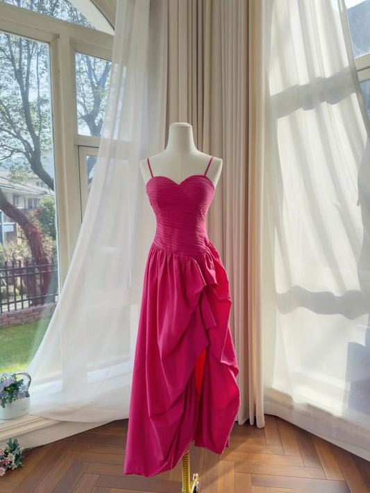 Spaghetti Strap Hot Pink A Line Prom Dress Birthday Dress  J10283