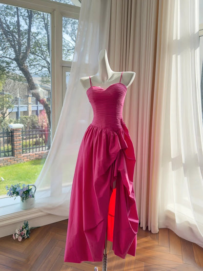 Spaghetti Strap Hot Pink A Line Prom Dress Birthday Dress  J10283