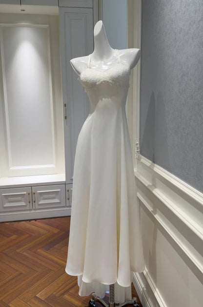 Spaghetti Strap Ivory A Line Wedding Dress Lace Bridal Gown  J10291