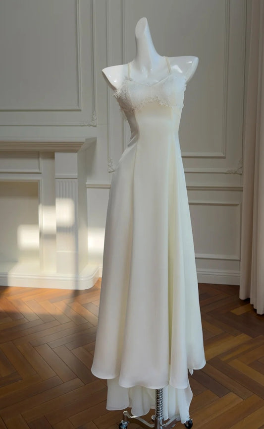 Spaghetti Strap Ivory A Line Wedding Dress Lace Bridal Gown  J10291