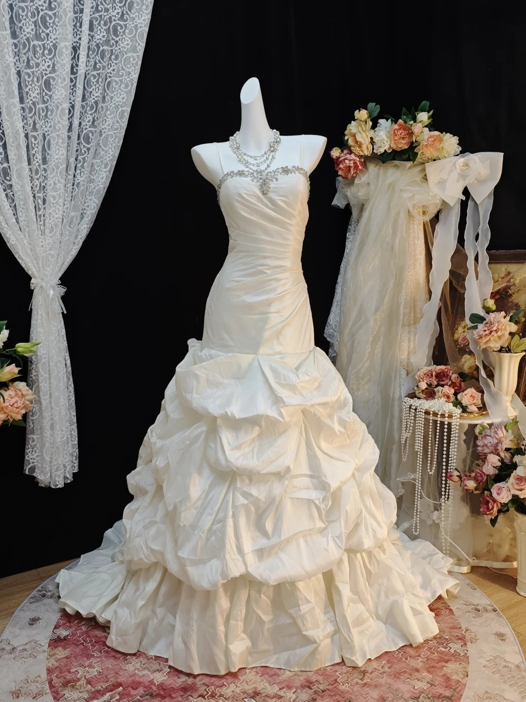 Spaghetti Strap Ivory Birthday Dress Taffeta Evening Dress  J10667
