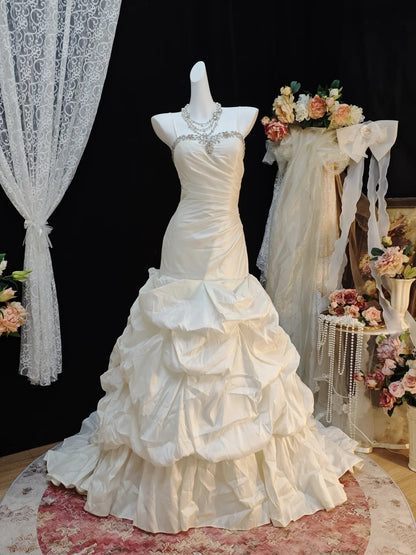 Spaghetti Strap Ivory Birthday Dress Taffeta Evening Dress  J10667