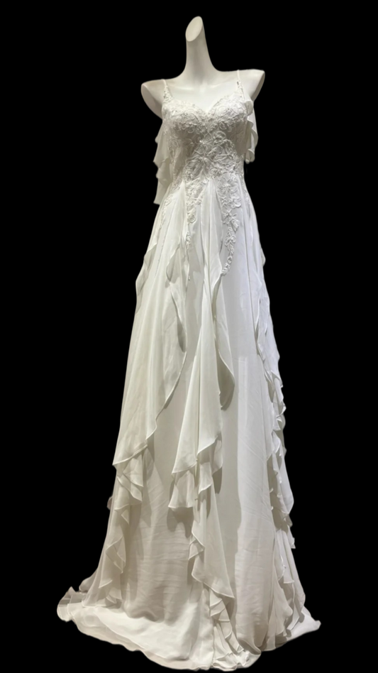 Spaghetti Strap Ivory Ruffled Wedding Dress Chiffon Bridal Gown  J10333