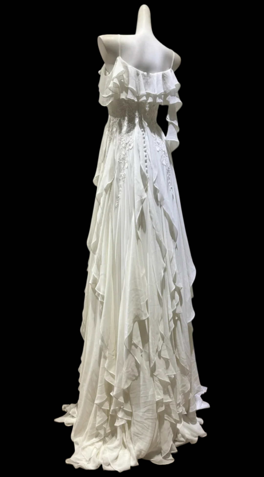 Spaghetti Strap Ivory Ruffled Wedding Dress Chiffon Bridal Gown  J10333
