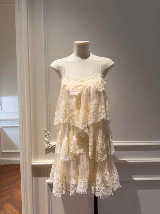Spaghetti Strap Lace Layered Homecoming Dress Short Birthday Dress J10288