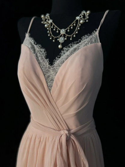 Spaghetti Strap Lace V Neck Chiffon Prom Dress J10157