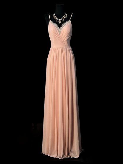 Spaghetti Strap Lace V Neck Chiffon Prom Dress J10157