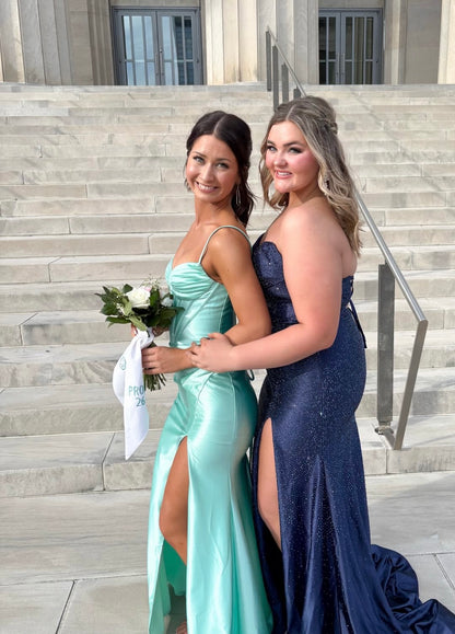 Spaghetti Strap Mermaid Formal Prom Dress With Slit J10020