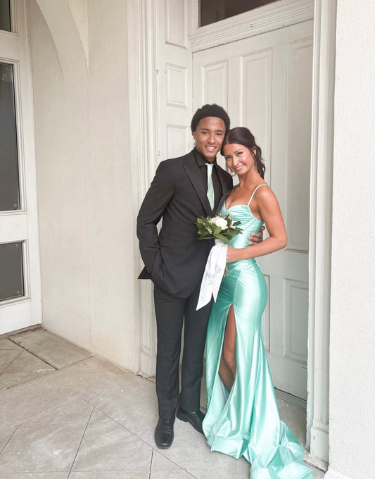 Spaghetti Strap Mermaid Formal Prom Dress With Slit J10020