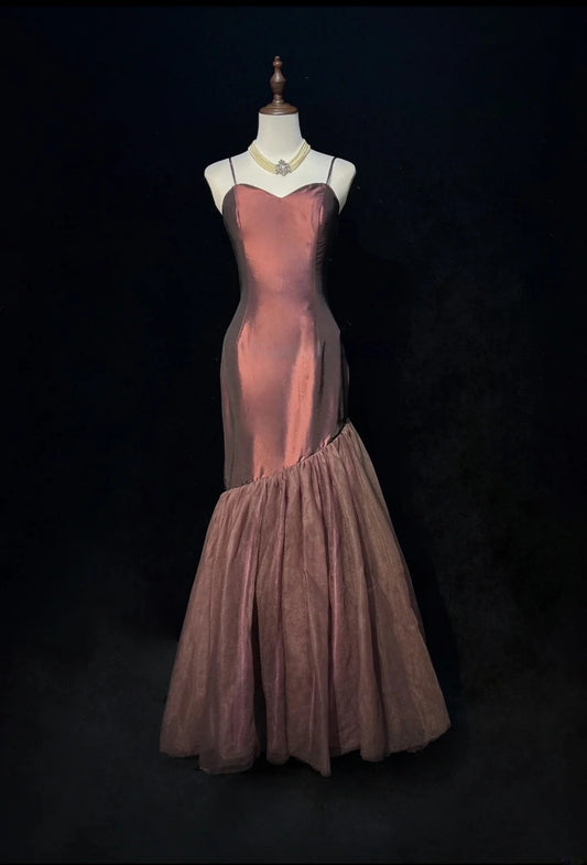 Spaghetti Strap Mermaid Taffeta Prom Dress Retro Evening Dress J10336