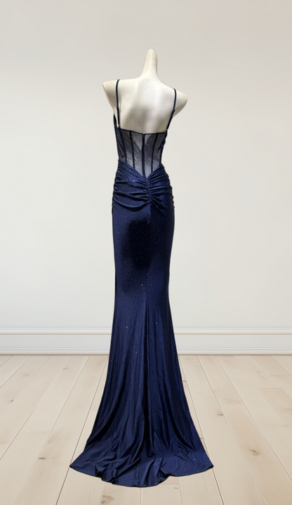 Robe de bal bustier violette en satin avec appliques, robe de soirée formelle J9413