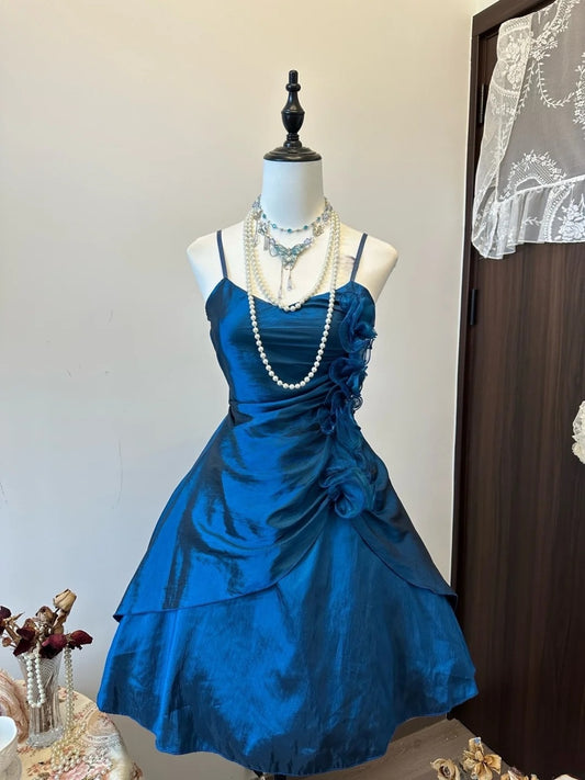 Trägerloses silbernes Vintage-Abendkleid, A-Linie, Geburtstagskleid J9370