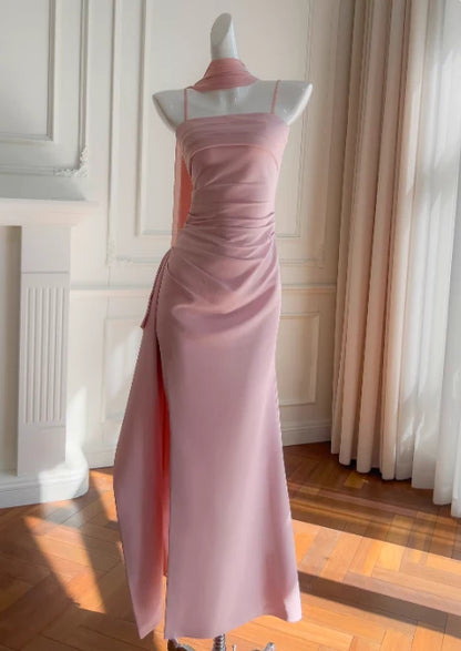 Spaghetti Strap Pink Bridesmaid Dresses Chiffon Wedding Guest Dresses  J12213