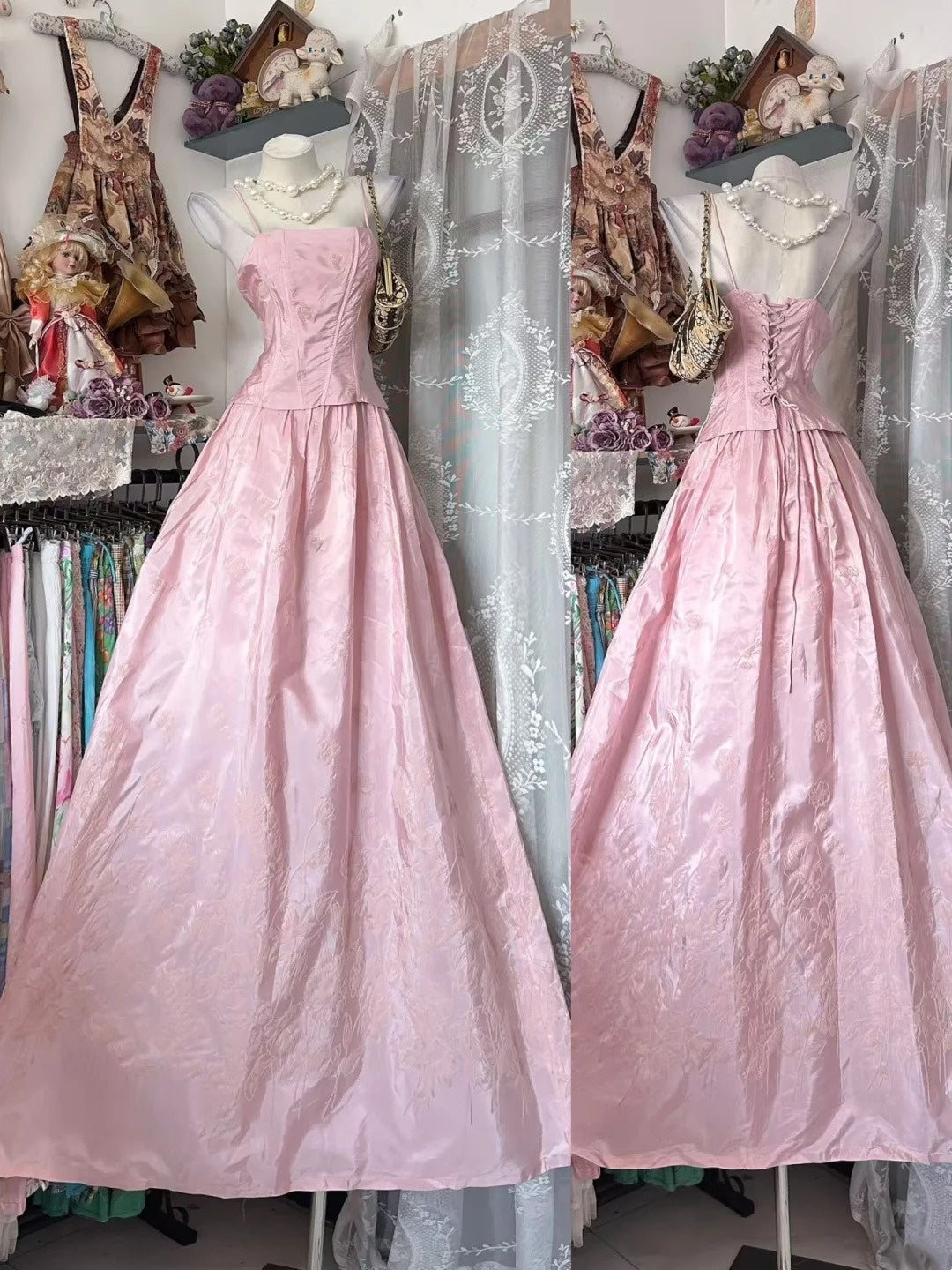 Spaghetti Strap Pink Formal Prom Dress Evening Dress  J10503