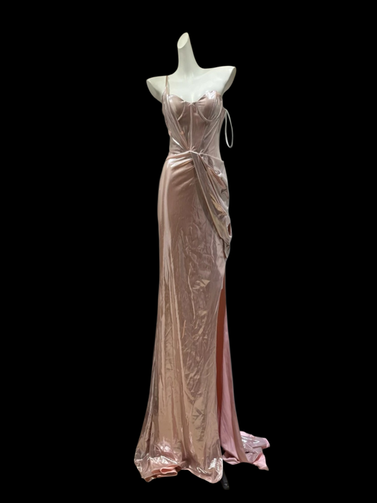 Trägerloses silbernes Vintage-Abendkleid, A-Linie, Geburtstagskleid J9370