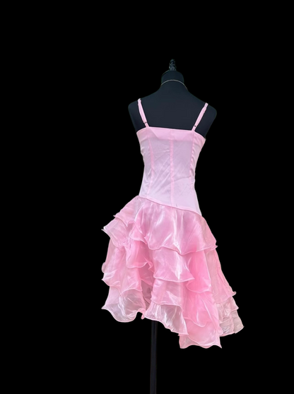 Spaghetti Strap Pink Ruffled Homecoming Dress A Line Short Dress  J10388