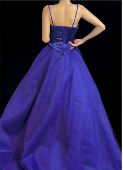 Spaghetti Strap Purple Retro Prom Dress A Line Evening Gown J10161