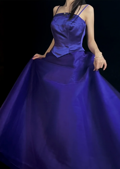 Spaghetti Strap Purple Retro Prom Dress A Line Evening Gown J10161