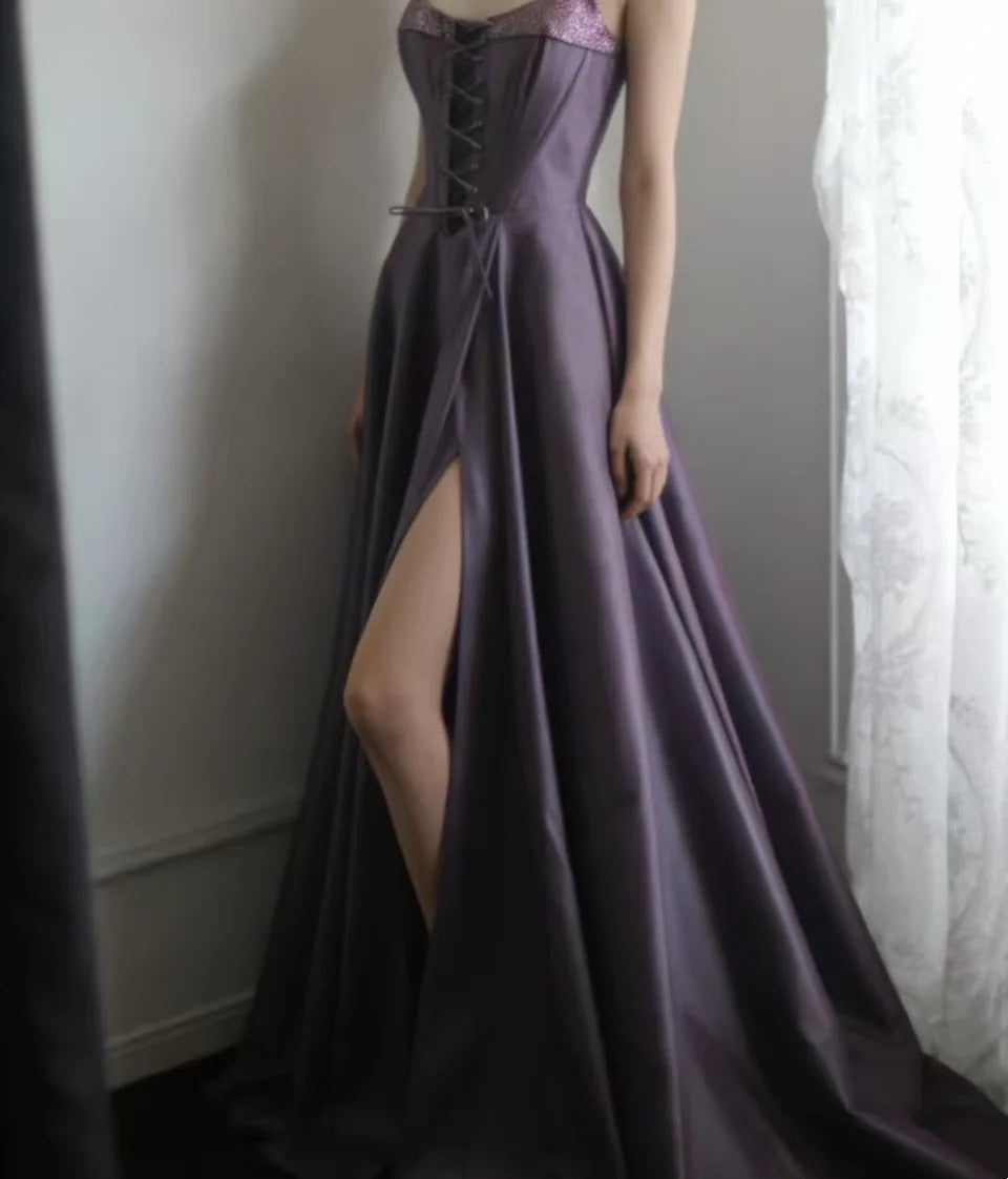 Trägerloses silbernes Vintage-Abendkleid, A-Linie, Geburtstagskleid J9370