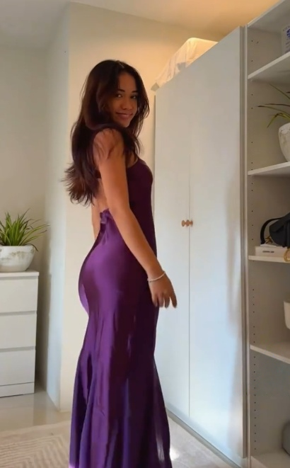Spaghetti Strap Purple Satin Prom Dress  Wedding Guest Dress  J10204
